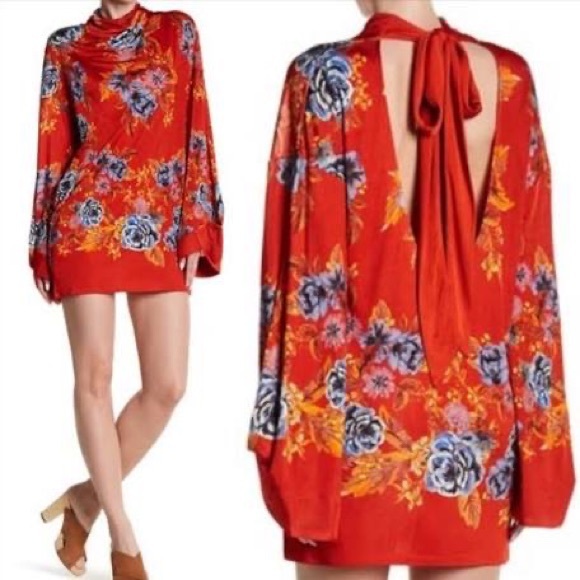 NWT Free People Red Long Sleeve Mini Dress Size M - Picture 1 of 10